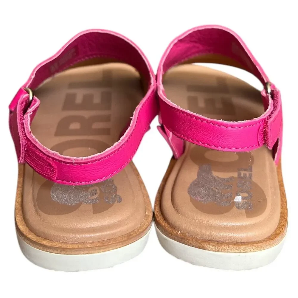 SOREL Pink Cut Out Ella Ii Round Toe Leather Slingback Sandals, US6.5